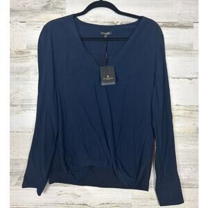 Massimo Dutti womens medium navy blue long sleeve blouse top New lightweight
